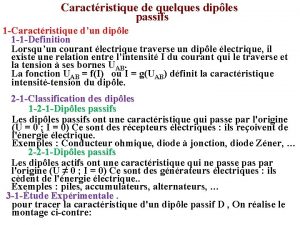 Caractristique de quelques diples passifs 1 Caractristique dun