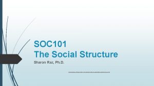 SOC 101 The Social Structure Sharon Raz Ph
