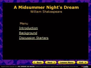 A Midsummer Nights Dream William Shakespeare Menu Introduction