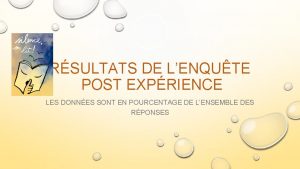 RSULTATS DE LENQUTE POST EXPRIENCE LES DONNES SONT