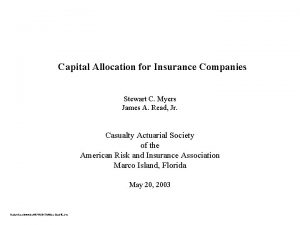 Capital Allocation for Insurance Companies Stewart C Myers