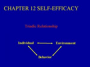 CHAPTER 12 SELFEFFICACY Triadic Relationship Individual Environment Behavior