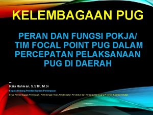 KELEMBAGAAN PUG PERAN DAN FUNGSI POKJA TIM FOCAL