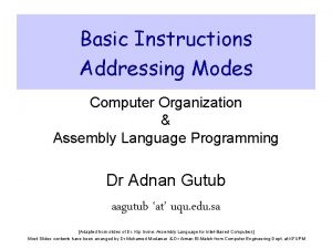 Basic Instructions Addressing Modes Computer Organization Assembly Language