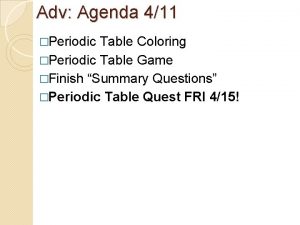 Adv Agenda 411 Periodic Table Coloring Periodic Table