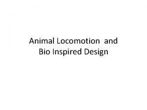 Animal Locomotion and Bio Inspired Design Locomotion How