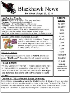 Blackhawk News For Week of April 25 2016