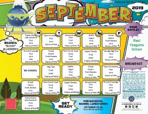 TDAs September 2019 Menu Calendar Peanut Butter Jelly