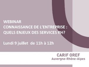 WEBINAR CONNAISSANCE DE LENTREPRISE QUELS ENJEUX DES SERVICES