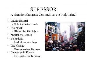 STRESSOR A situation that puts demands on the