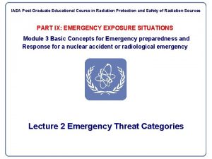 IAEA Post Graduate Educational Course in Radiation Protection