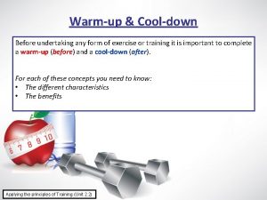 Warmup Cooldown Before undertaking any form of exercise