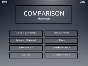 Group 1 Germanic Irregular forms Group 2 Romanic