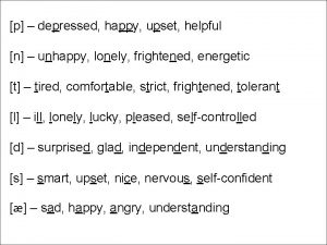 p depressed happy upset helpful n unhappy lonely