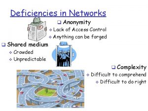 Deficiencies in Networks q Anonymity v Lack of