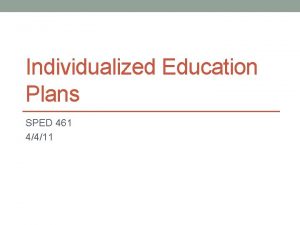 Individualized Education Plans SPED 461 4411 IEP Components