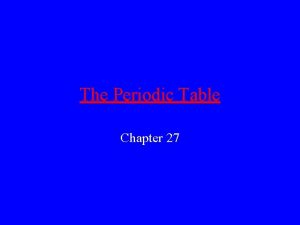 The Periodic Table Chapter 27 Dmitri Mendeleev The