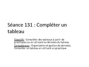 Sance 131 Complter un tableau Objectifs Complter des