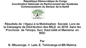 Rpublique Dmocratique du Congo Coordination Nationale du Renforcement