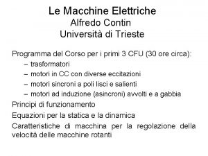 Le Macchine Elettriche Alfredo Contin Universit di Trieste