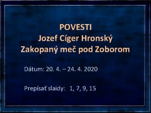 POVESTI Jozef Cger Hronsk Zakopan me pod Zoborom