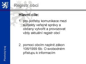 Registr obc Hlavn cle Plzesk kraj 1 pro