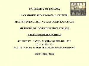 UNIVERSITY OF PANAMA SAN MIGUELITO REGIONAL CENTER MASTER