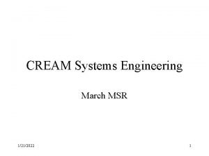 CREAM Systems Engineering March MSR 1212022 1 Systems
