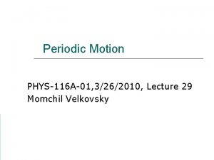 Periodic Motion PHYS116 A01 3262010 Lecture 29 Momchil