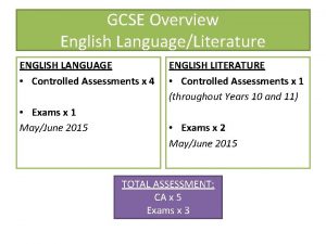 GCSE Overview English LanguageLiterature ENGLISH LANGUAGE Controlled Assessments GCSE Overview English LanguageLiterature ENGLISH LANGUAGE Controlled Assessments