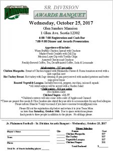 SR DIVISION AWARDS BANQUET Wednesday October 25 2017