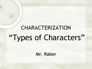 CHARACTERIZATION Types of Characters Mr Raber Major Characters