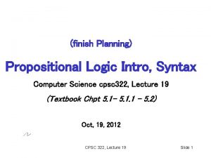 finish Planning Propositional Logic Intro Syntax Computer Science