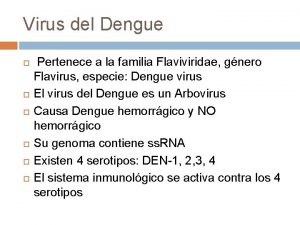 Virus del Dengue Pertenece a la familia Flaviviridae