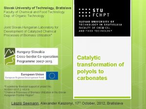 Slovak University of Technology Bratislava Faculty of Chemical