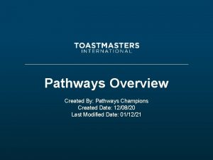 Pathways Overview Created By Pathways Champions Created Date