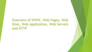 Overview of WWW Web Pages Web Sites Web