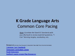 K Grade Language Arts Common Core Pacing Note
