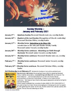 Sunday Worship January and February 2021 January 3