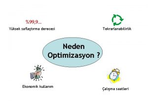 Yksek saflatrma derecesi Tekrarlanabilirlik Neden Optimizasyon Ekonomik kullanm