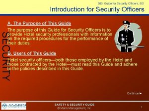 800 Guide for Security Officers 801 Introduction for