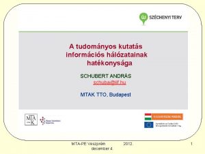 A tudomnyos kutats informcis hlzatainak hatkonysga SCHUBERT ANDRS