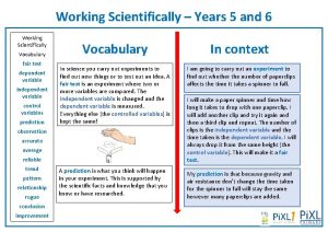 Working Scientifically Years 5 and 6 Working Scientifically