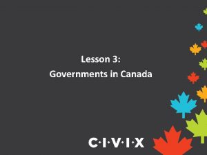 Lesson 3 Governments in Canada Canadas Government Canada