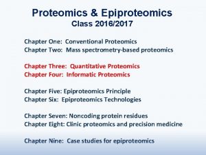 Proteomics Epiproteomics Class 20162017 Chapter One Conventional Proteomics