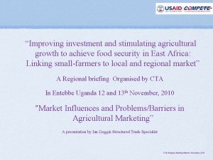 Improving investment and stimulating agricultural growth to achieve