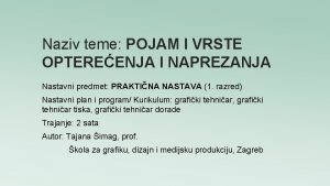 Naziv teme POJAM I VRSTE OPTEREENJA I NAPREZANJA