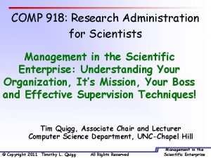 COMP 918 Research Administration for Scientists Management in