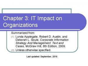 Chapter 3 IT Impact on Organizations Summarized from