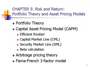 CHAPTER 5 Risk and Return Portfolio Theory and